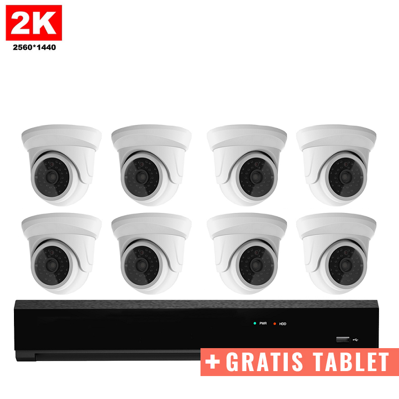 8x Mini Dome IP Camera 2K POE Wired + FREE TABLET